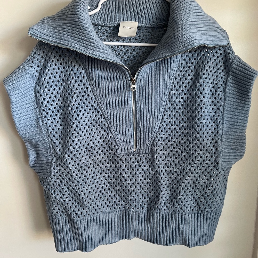 Varley Light Blue Knit Zip-Up Sweater